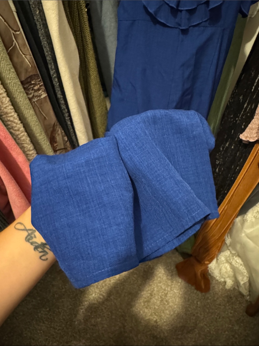 Royal Blue Ruffle-Front Jumpsuit - Picture 4 of 4